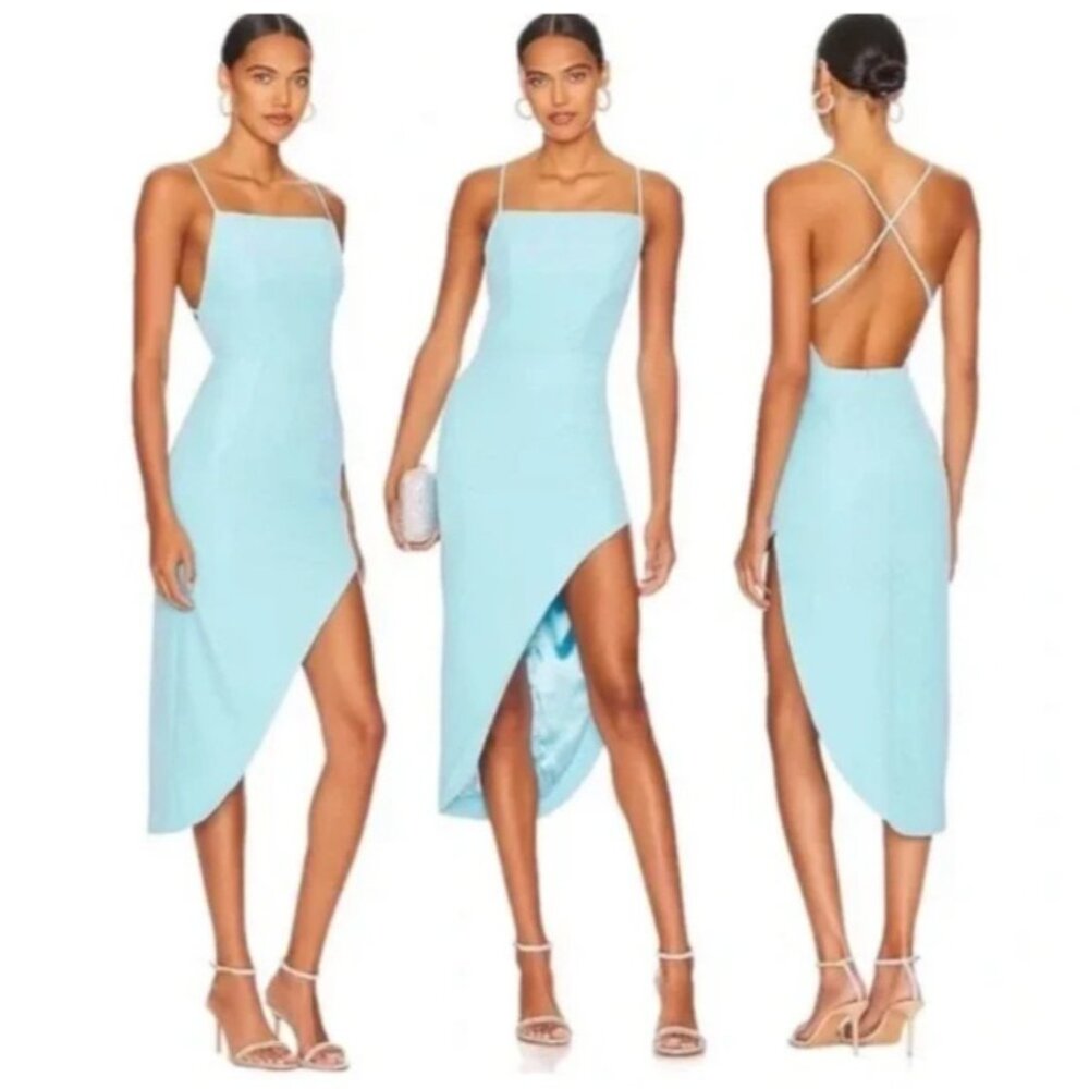 Bardot Anya Open Back Midi Dress Womens L US 8 Light Turquoise Blue $129